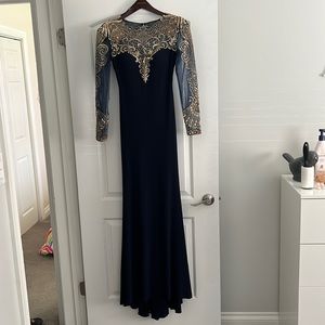 Navy and gold long sleeve dress